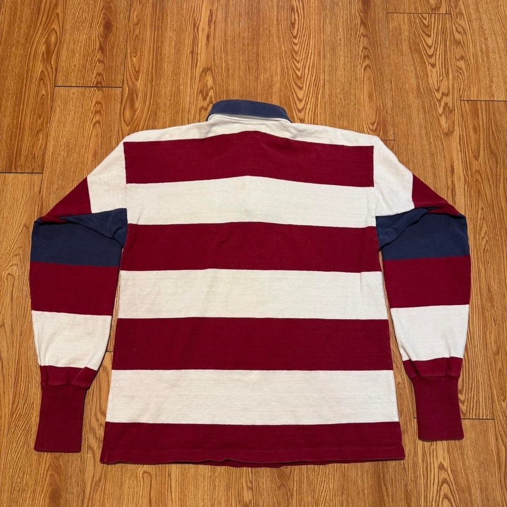 Dehen Men's Rugby Shirt Large Striped Red White Blue Heavy Vintage 90s - Picture 2 of 7